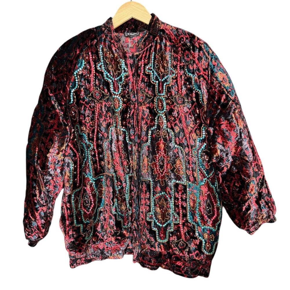 Vintage Judith Ann Creations J A Resort Sequined 80s Glam Bomber Jacket - M